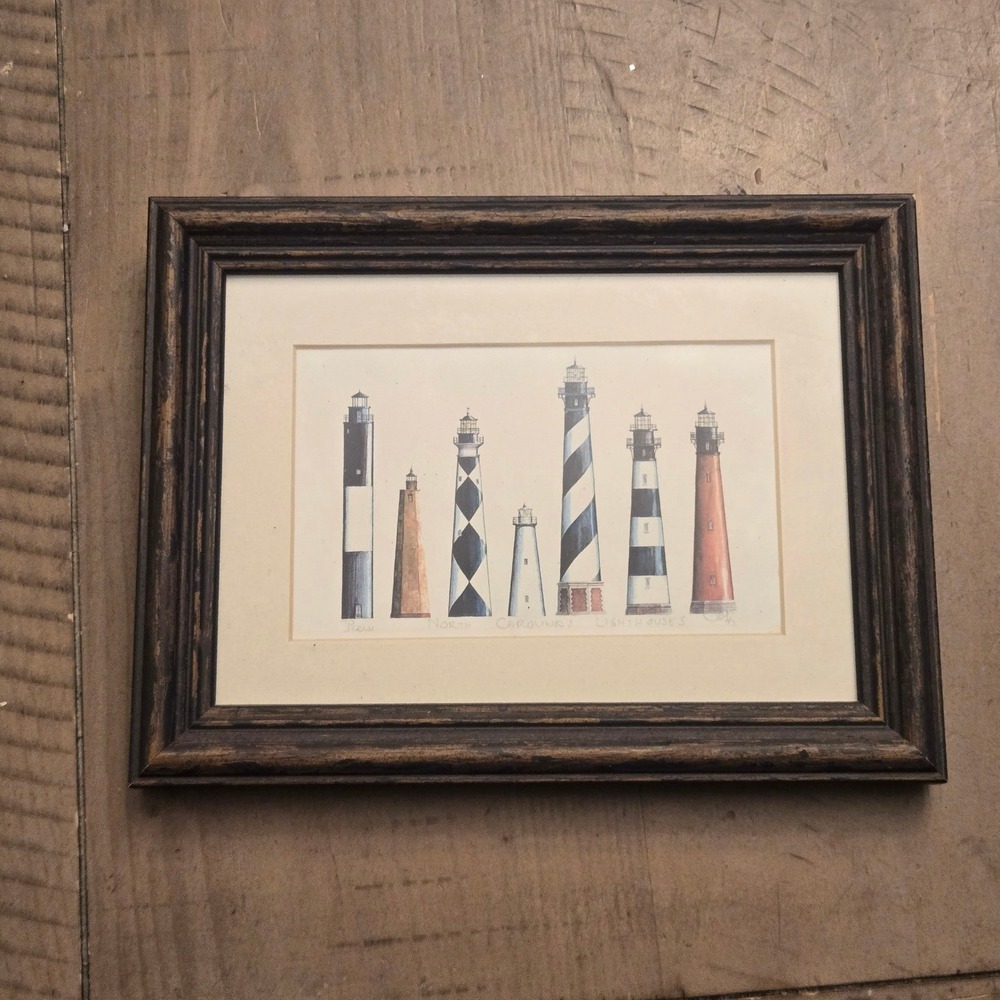S. Cook North Carolina Lighthouses Signed Miniature Art Print 8.5x6.5 Nautical